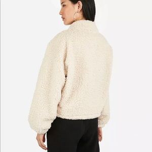 Express SZ Medium Off White Mock Neck Full Zip Sherpa Sweater